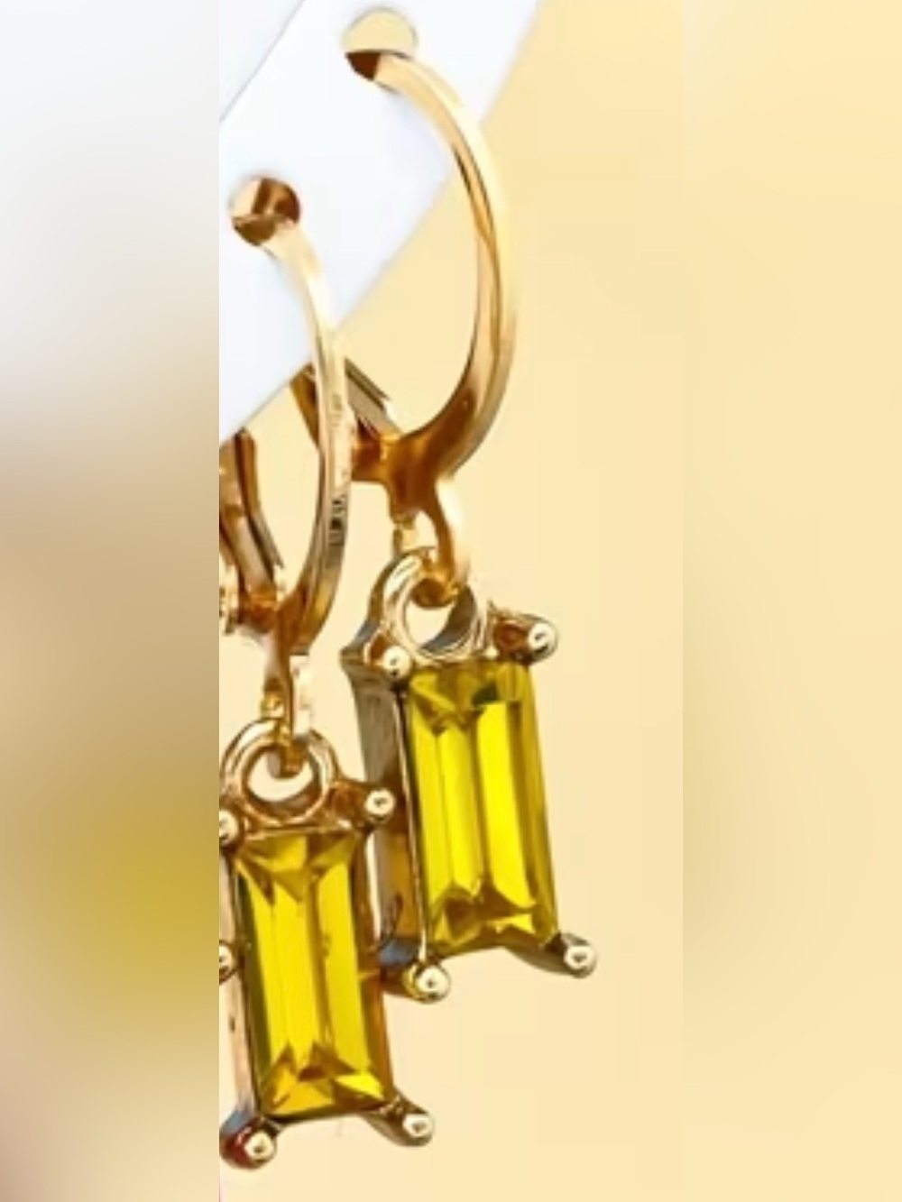 Yellow Gem Drop Earrings - Gold Tone